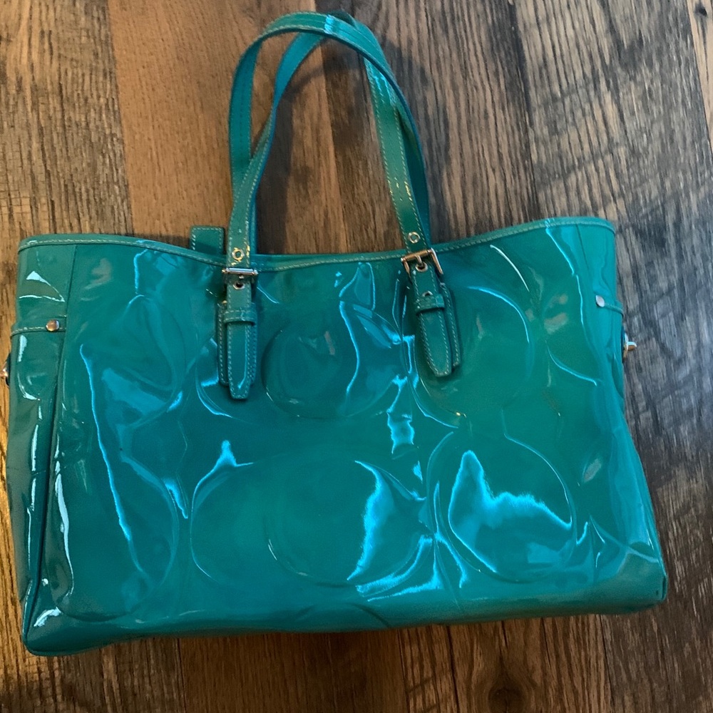 Coach patent leather purse-Teal